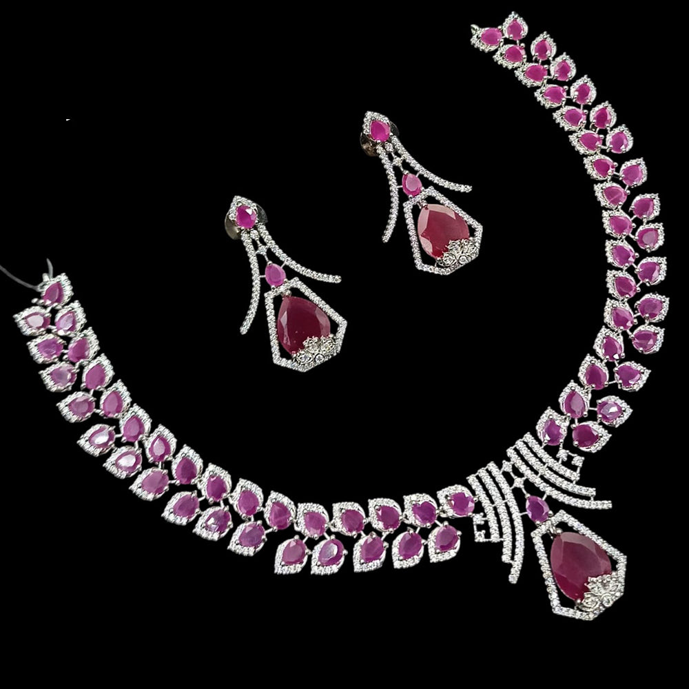 NAFJ Elegant Designer American Diamond Necklace Set with Earrings for Festive & Evening Wear