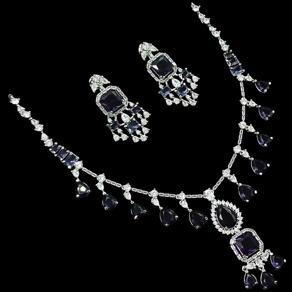 NAFJ Elegant Designer American Diamond Necklace Set with Earrings for Festive & Evening Wear