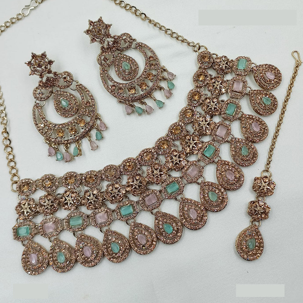 NAFJ Traditional Crystal And Austrain Stone Choker Necklace Set For All Occassions