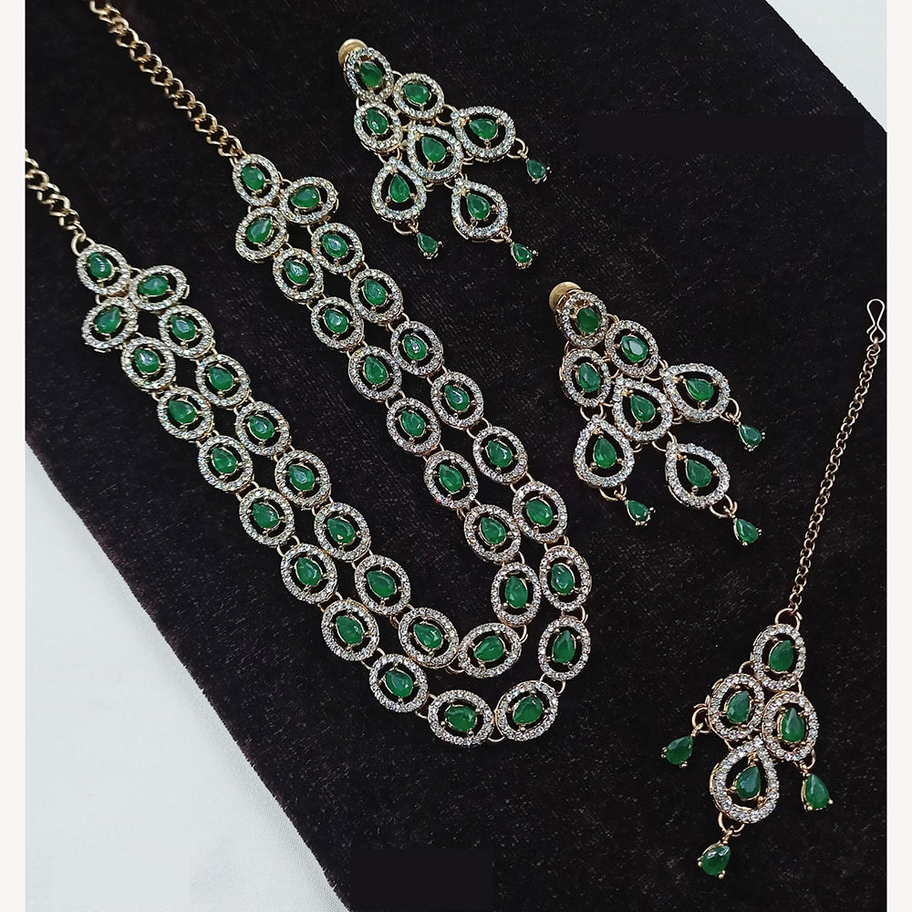 NAFJ Designer American Diamond Long Necklace Set with Intricate Craftsmanship for Weddings