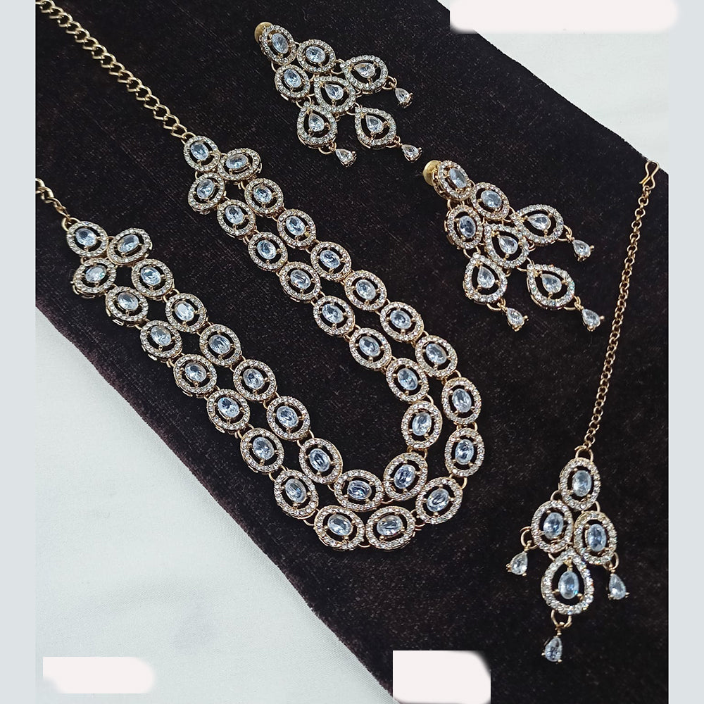 NAFJ Designer American Diamond Long Necklace Set with Intricate Craftsmanship for Weddings