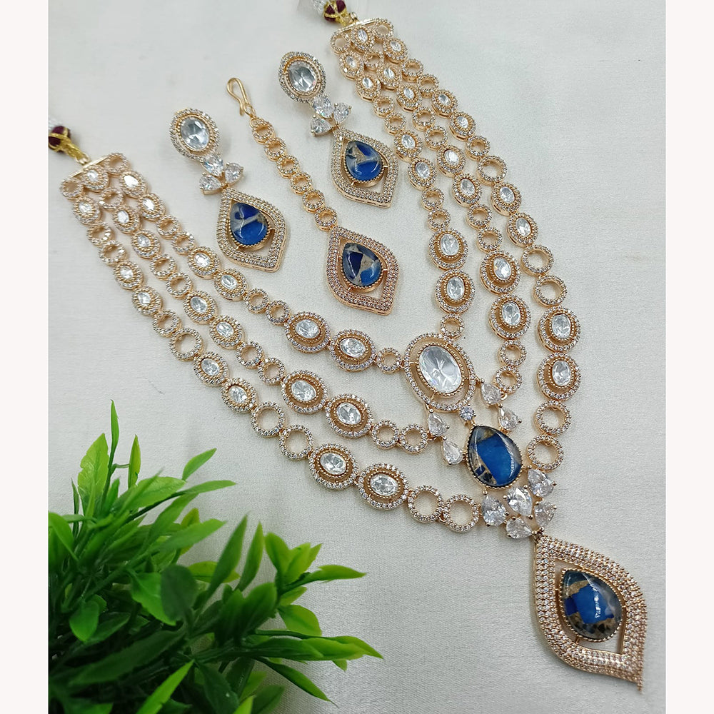 NAFJ Sparkling Crystal Stone Multi Layer Long Necklace Set For All Occassions