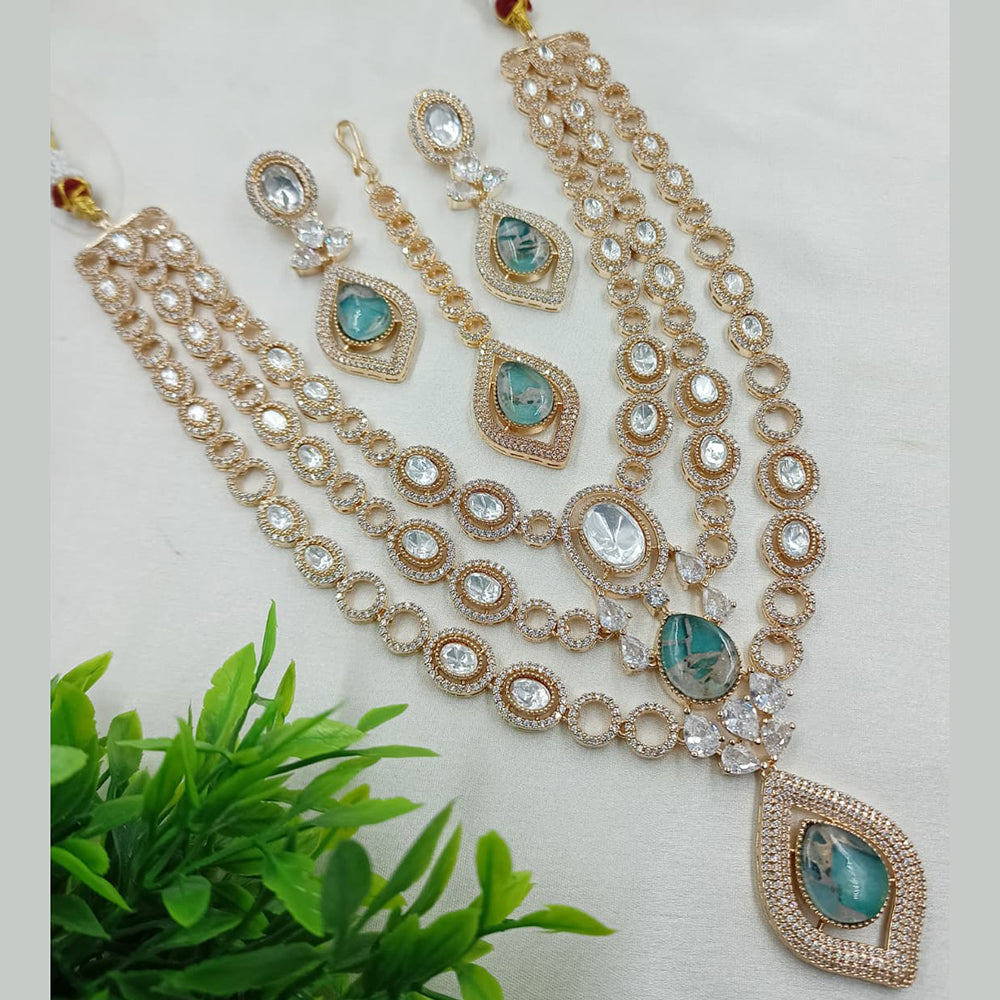 NAFJ Sparkling Crystal Stone Multi Layer Long Necklace Set For All Occassions