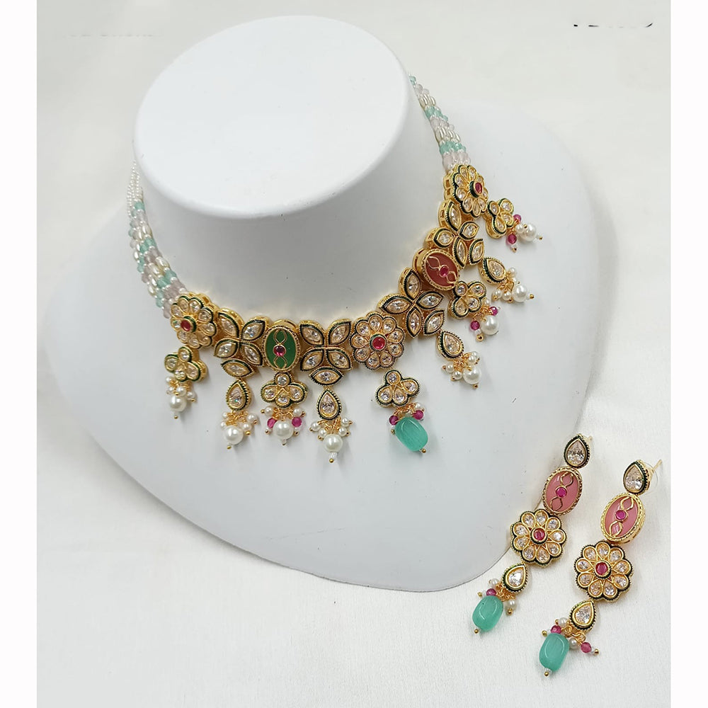 NAFJ Shimmering Crystal And Pota Stone Pearl Beaded Necklace Set