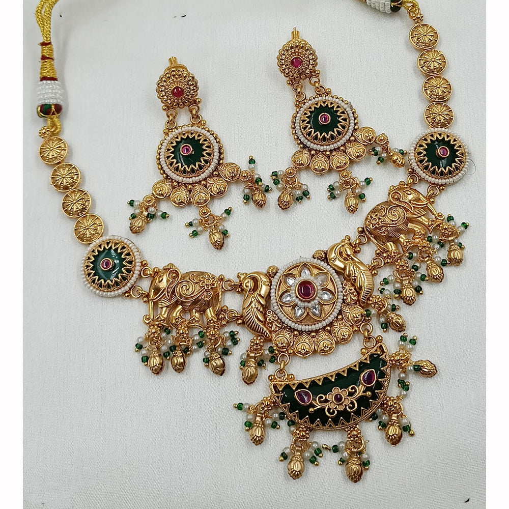 NAFJ Traditional Pota Stone Pearls And Beads Elephant Motif Necklace Set