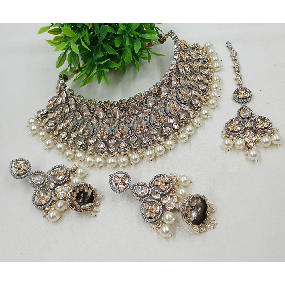 NAFJ Crystal Stone And Pearl Choker Necklace Set