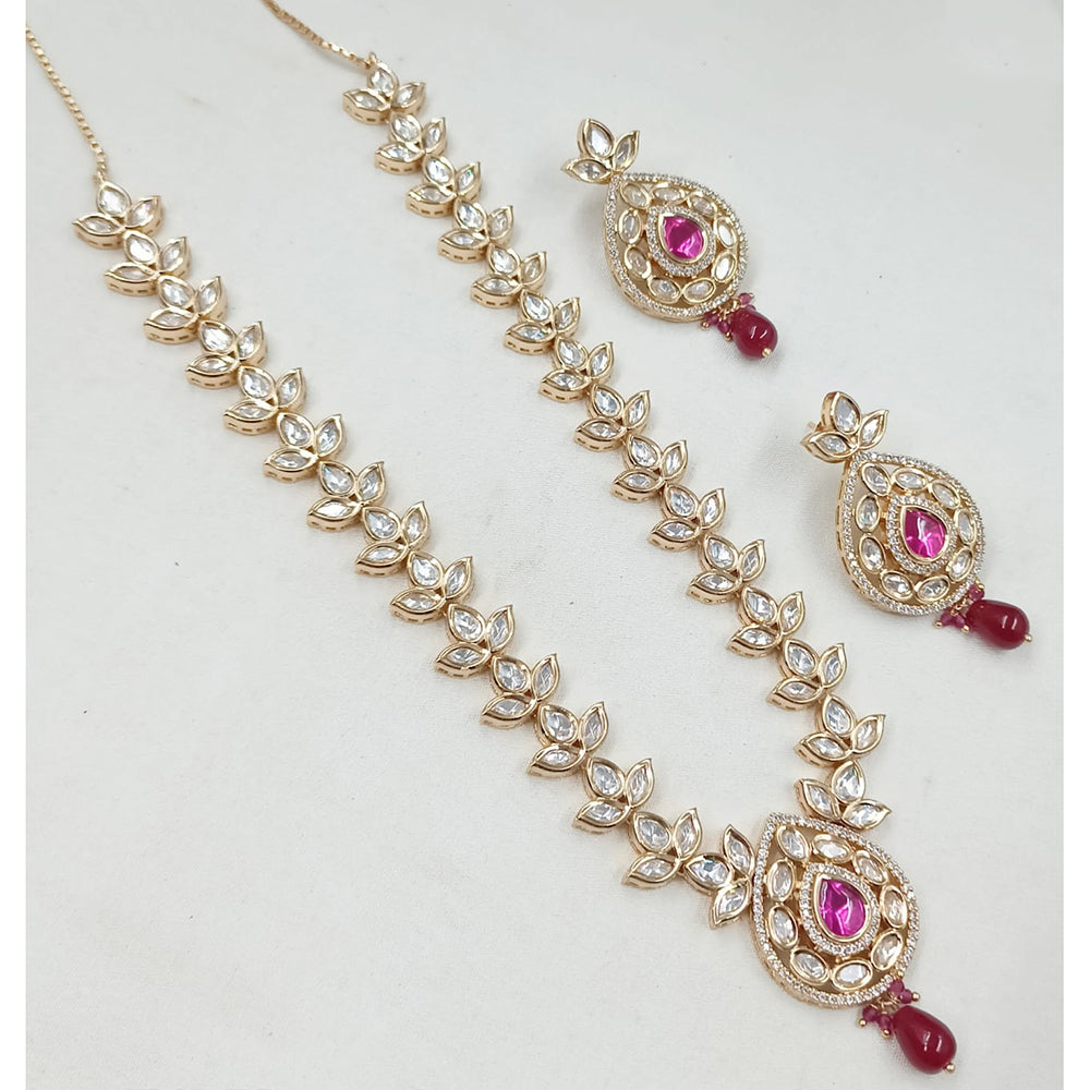 NAFJ Gold Plated Polki Kundan Stone Necklace Set