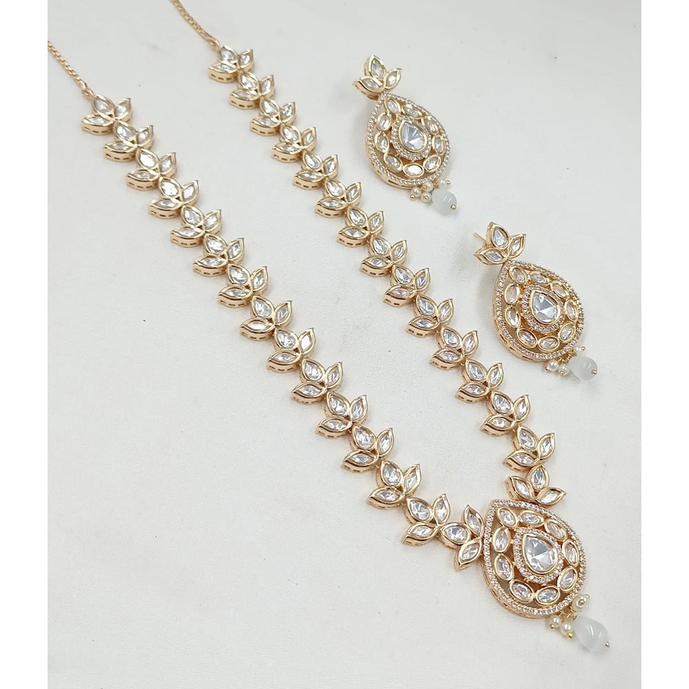 NAFJ Gold Plated Polki Kundan Stone Necklace Set