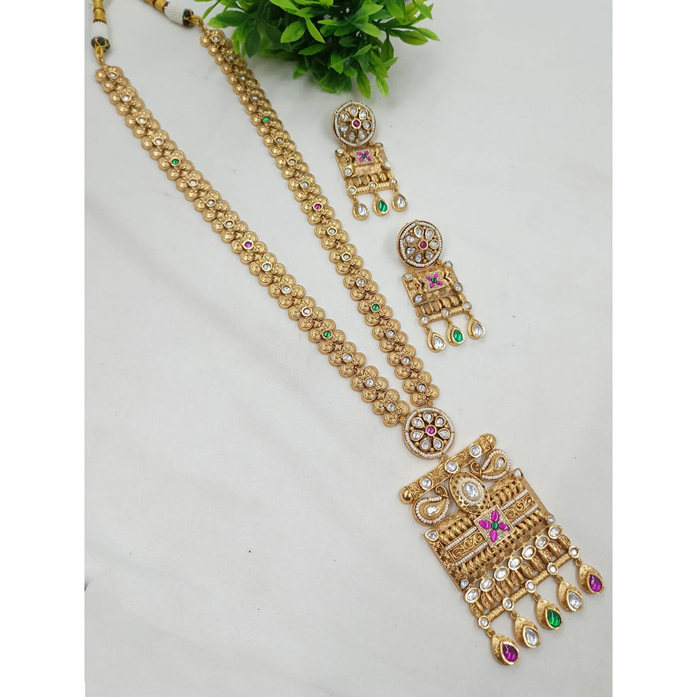 NAFJ Gold Plated Crystal Stone Long Necklace Set