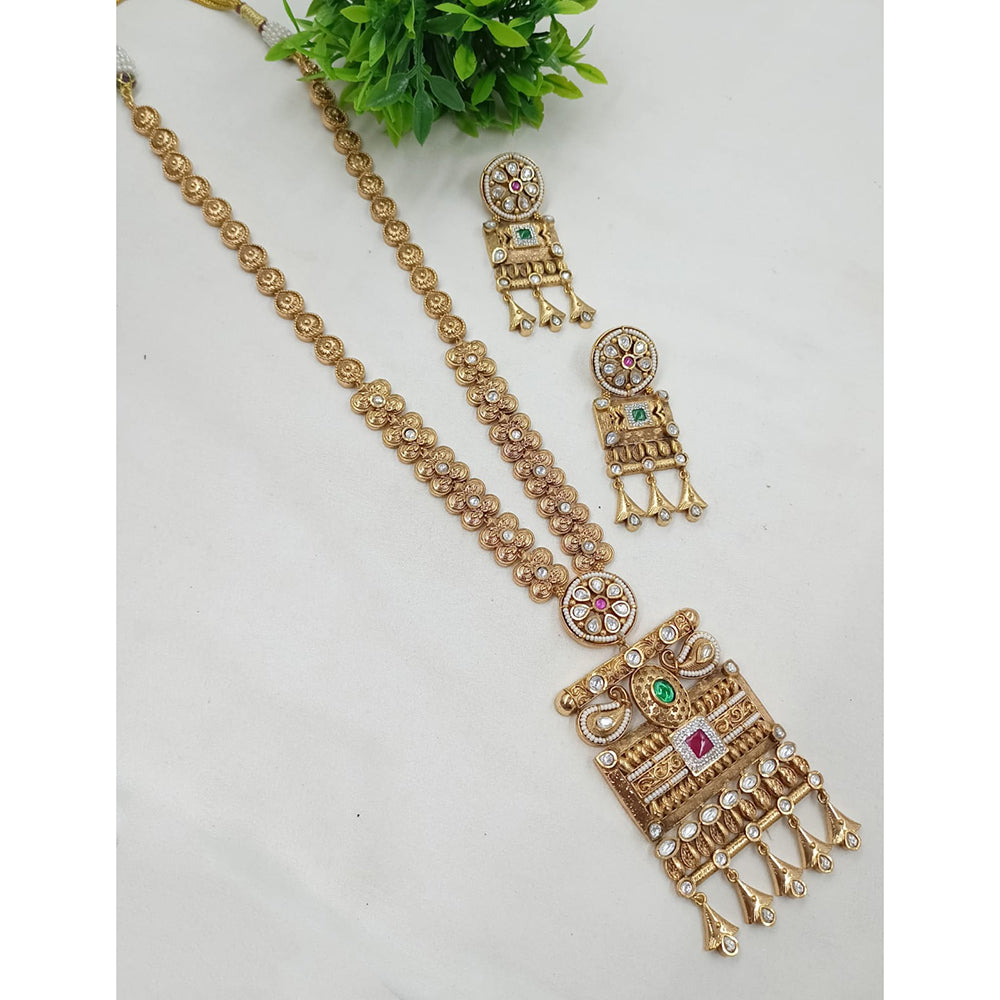 NAFJ Gold Plated Crystal Stone Long Necklace Set