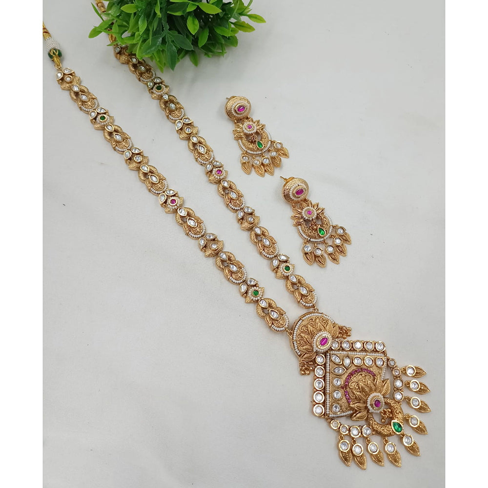 NAFJ Gold Plated Crystal Stone Long Necklace Set