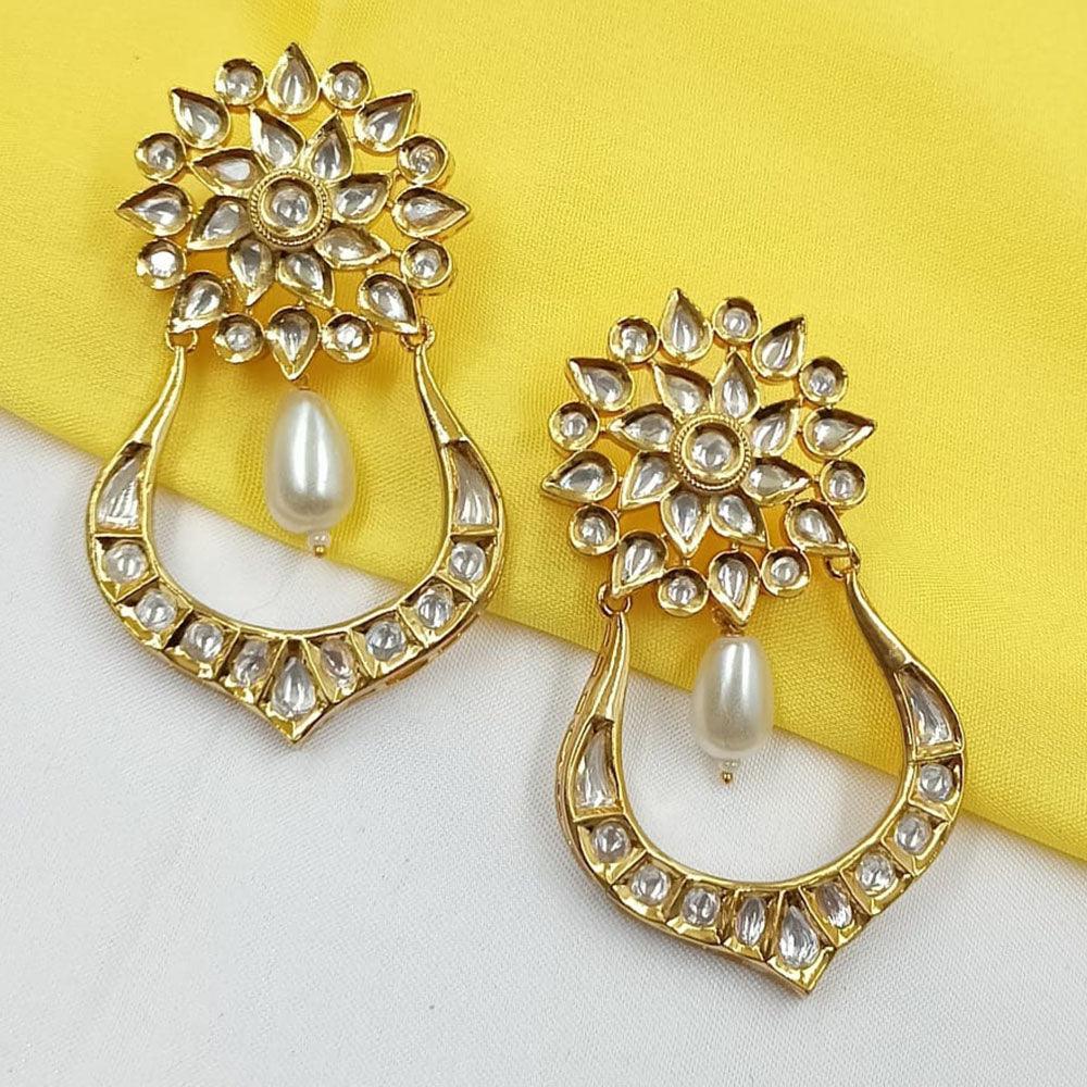 NAFJ Royal Look Polki Kundan Stone And Beads Dangler Earrings