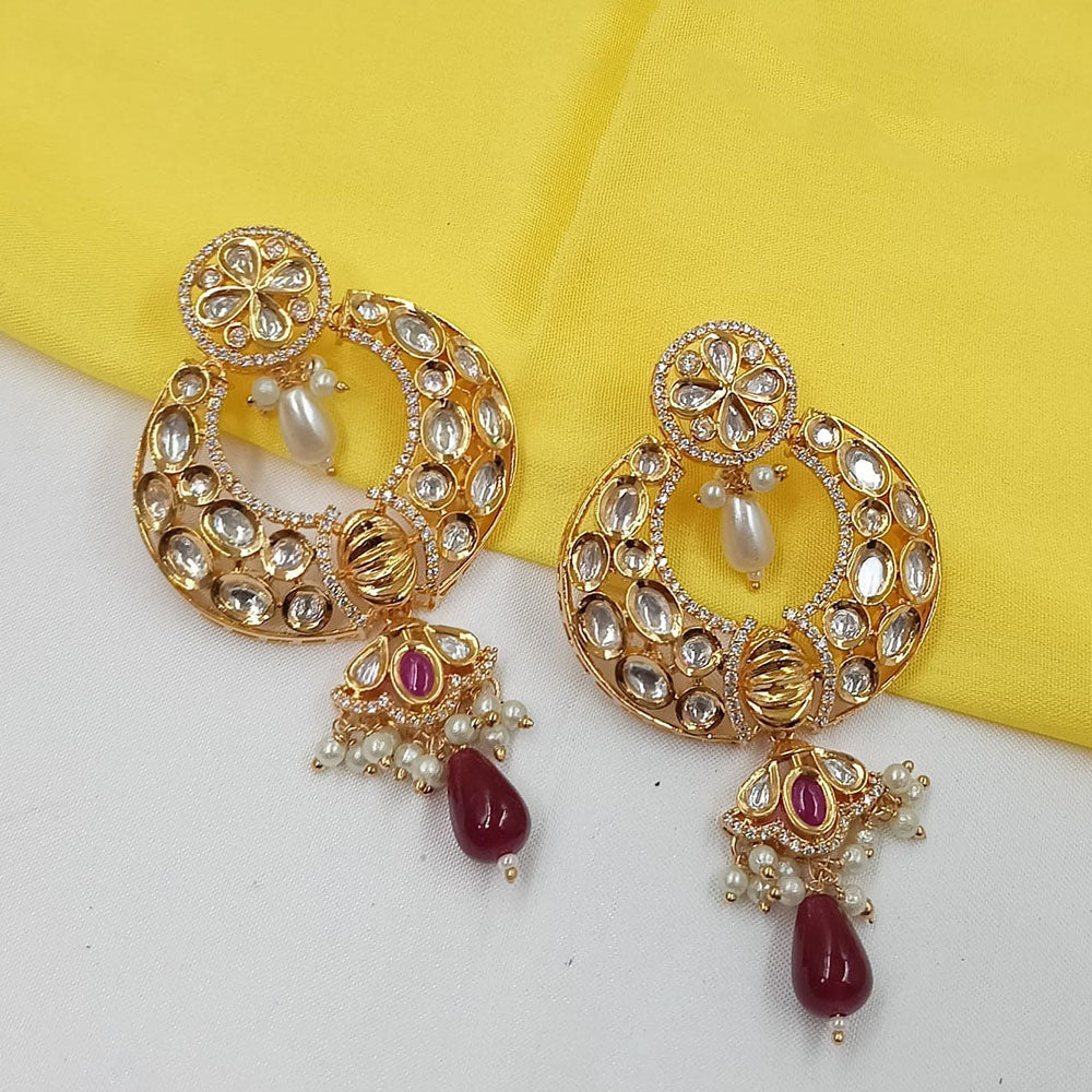 NAFJ Royal Look Polki Kundan Stone And Beads Dangler Earrings