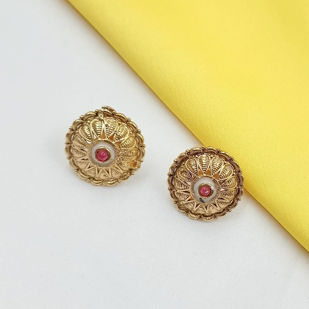 NAFJ Elegant Pota Stone And Meenakari Stud Earrings