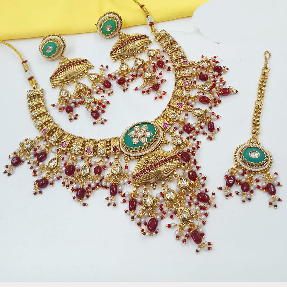 NAFJ Premium Pota Stone And Pearl Necklace Set