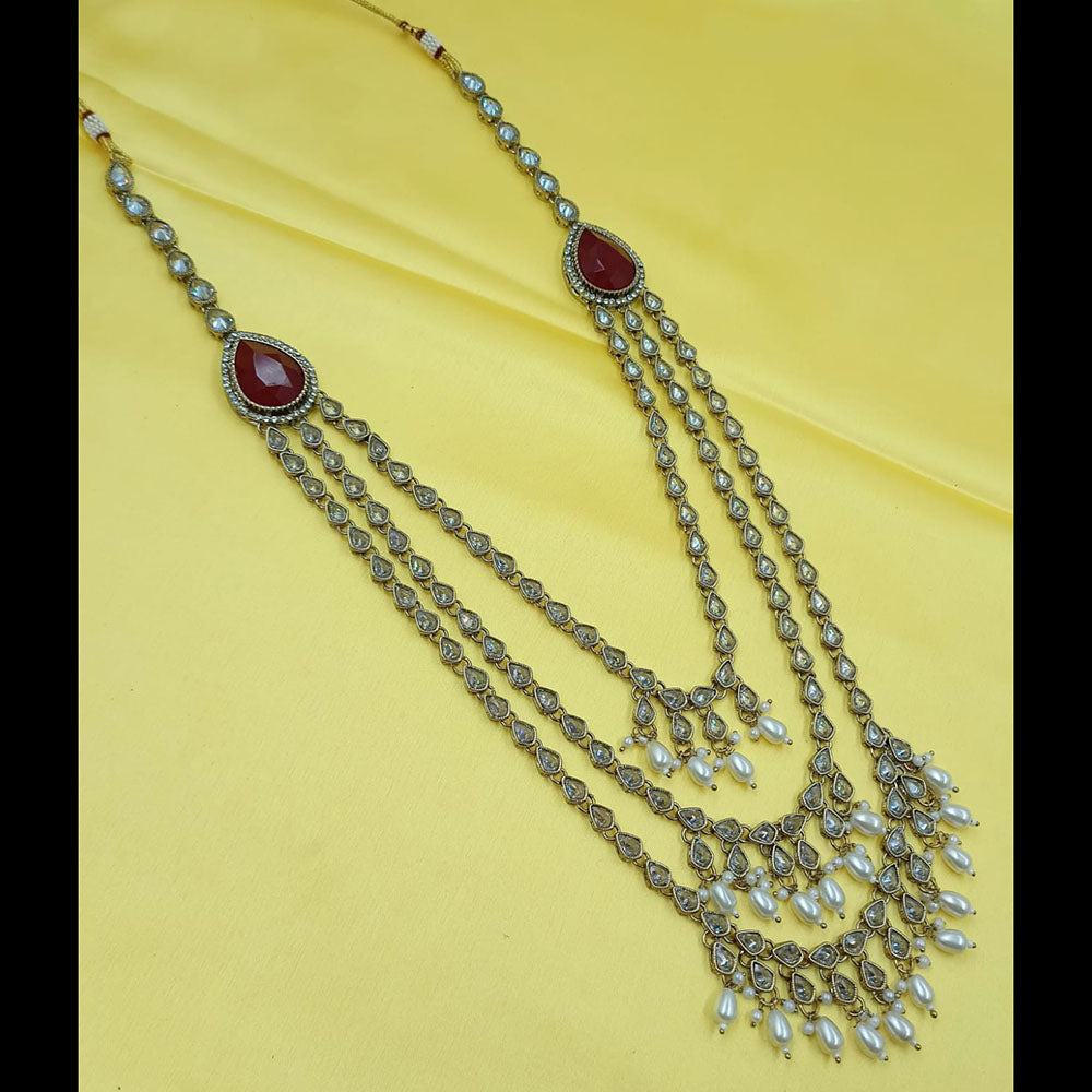 NAFJ Crystal Stone And Beads Long Necklace Set