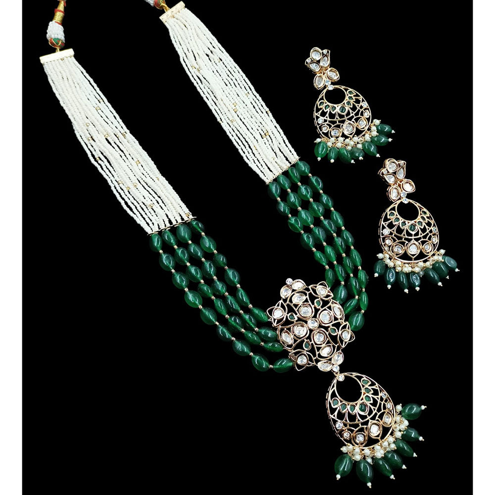 NAFJ Grand Polki Kundan Stone Pearl And Beads Long Necklace Set
