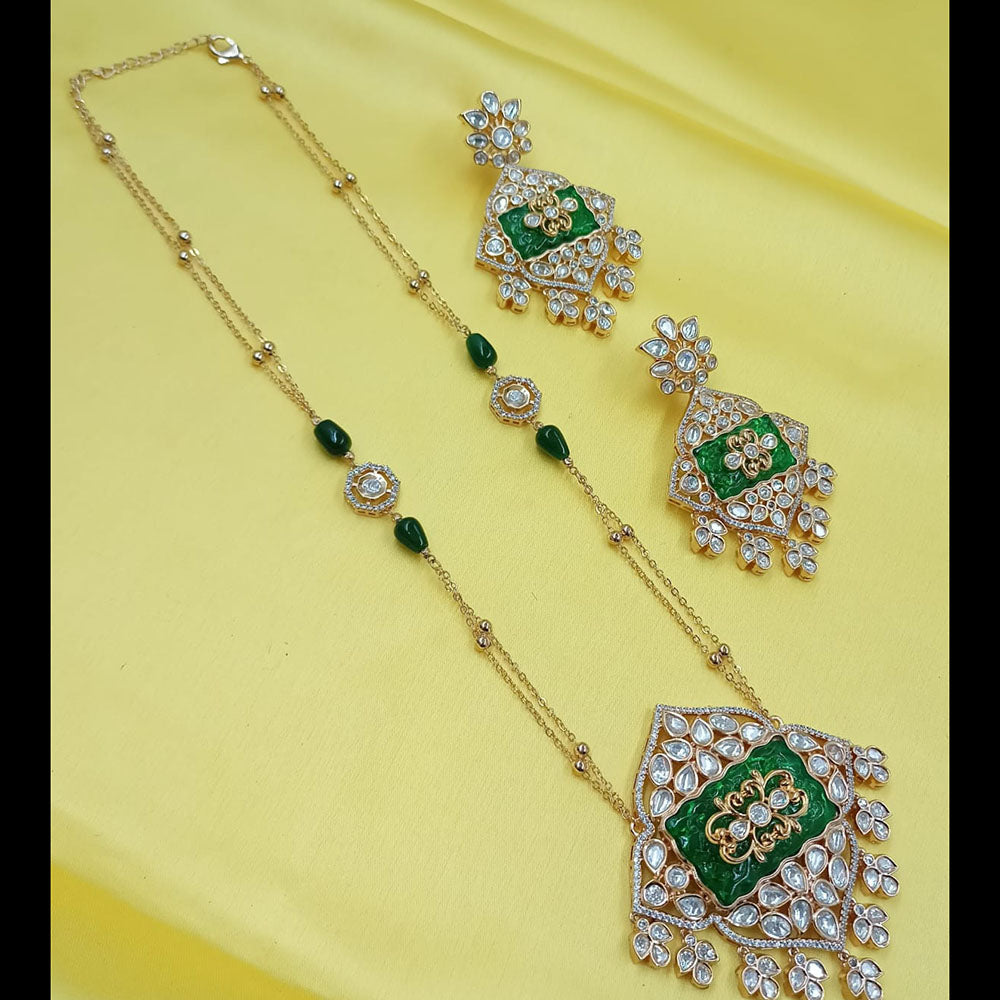 NAFJ Grand Polki Kundan Stone And Beads Long Necklace Set