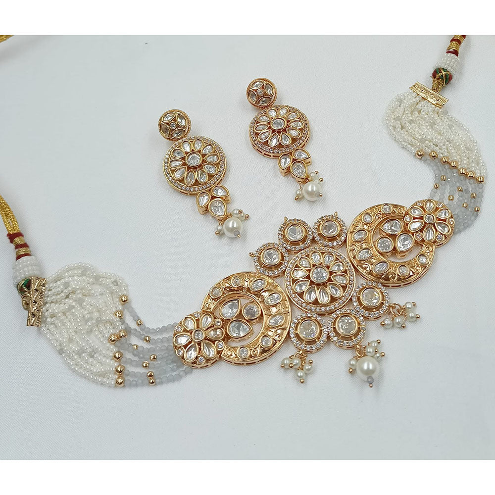 NAFJ Graceful Polki Kundan Stone And Pearl Choker Necklace Set