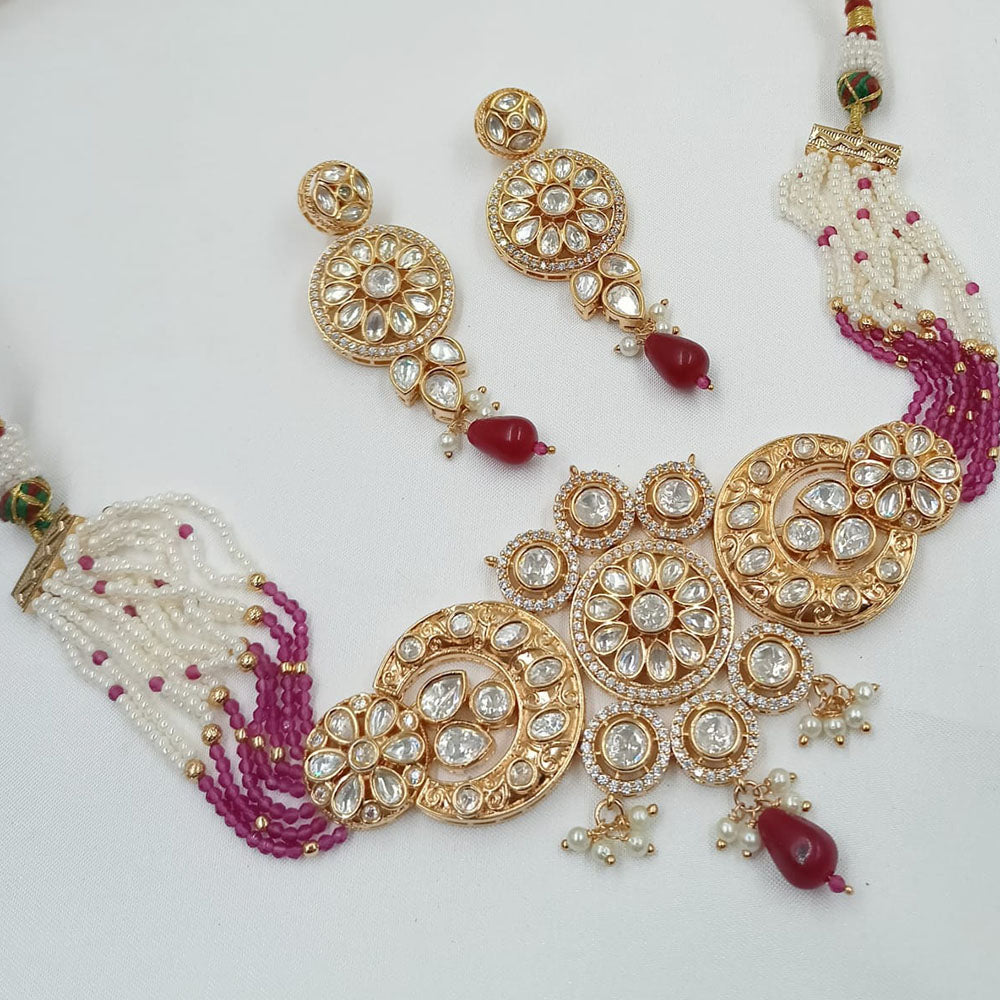 NAFJ Graceful Polki Kundan Stone And Pearl Choker Necklace Set