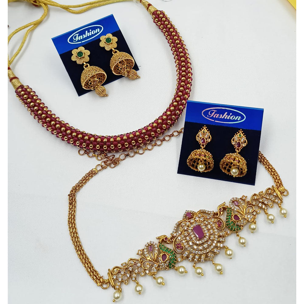 NAFJ Pota Stone And Austrian Stone Wedding Wear Necklace Combo Set