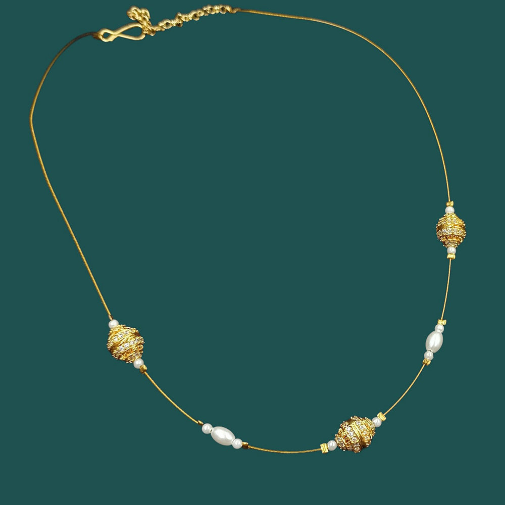 NAFJ Lightweight Floating Chain Austrian And Pearl Fancy Necklace Set For All Occassions