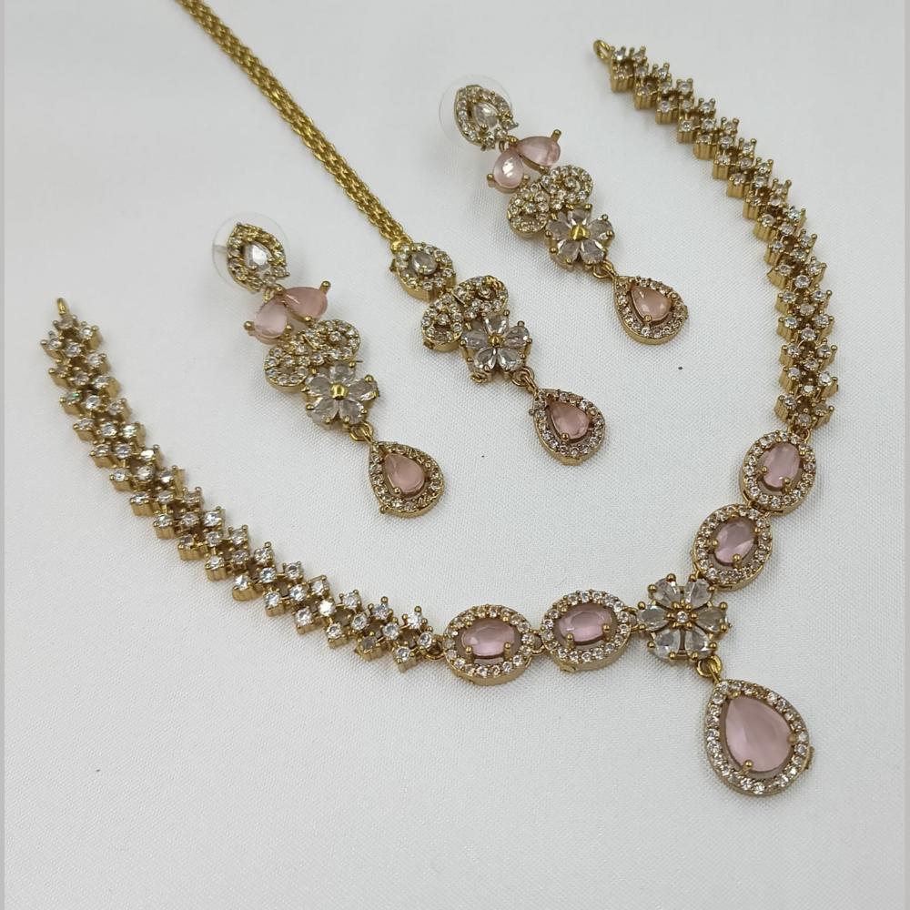 NAFJ Glamorous Crystal Stone And Austrian Stone Designer Necklace Set With Maangtikka