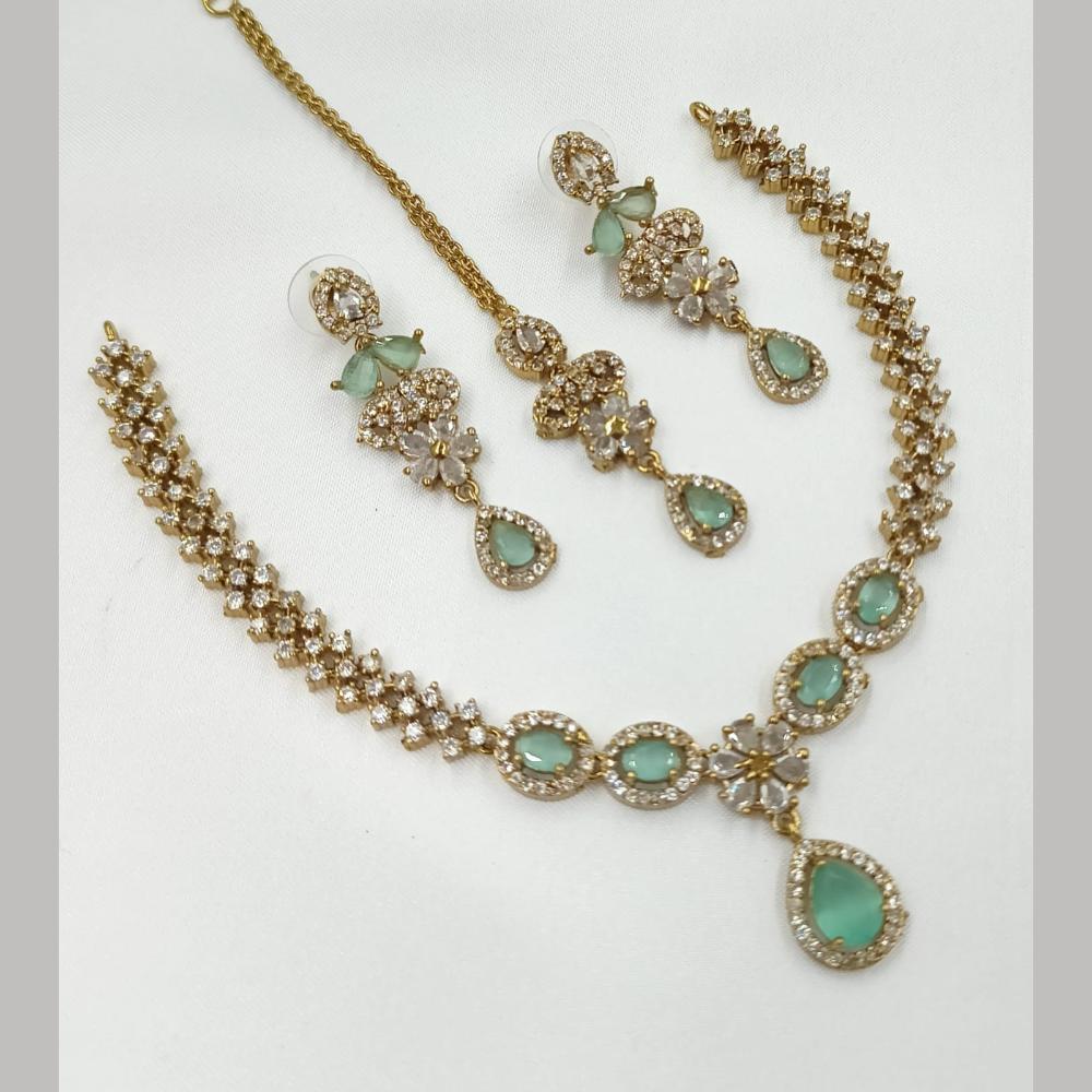 NAFJ Glamorous Crystal Stone And Austrian Stone Designer Necklace Set With Maangtikka