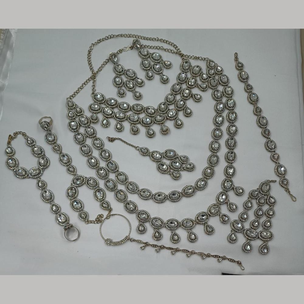 NAFJ Grand Crystal Stone And Austrian Stone Pearl And Beads Dreamy Bridal Set