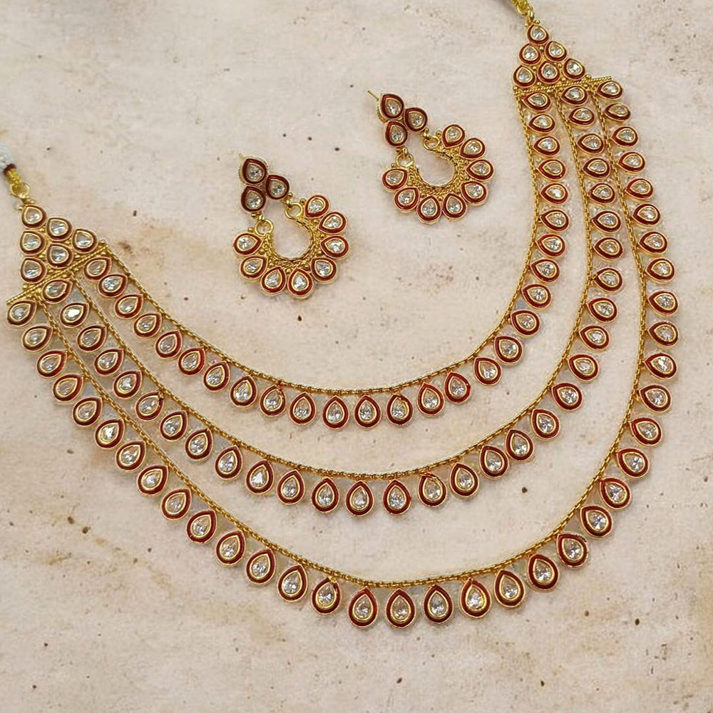 NAFJ Luxury Crystal Stone Triple Layer Necklace Set