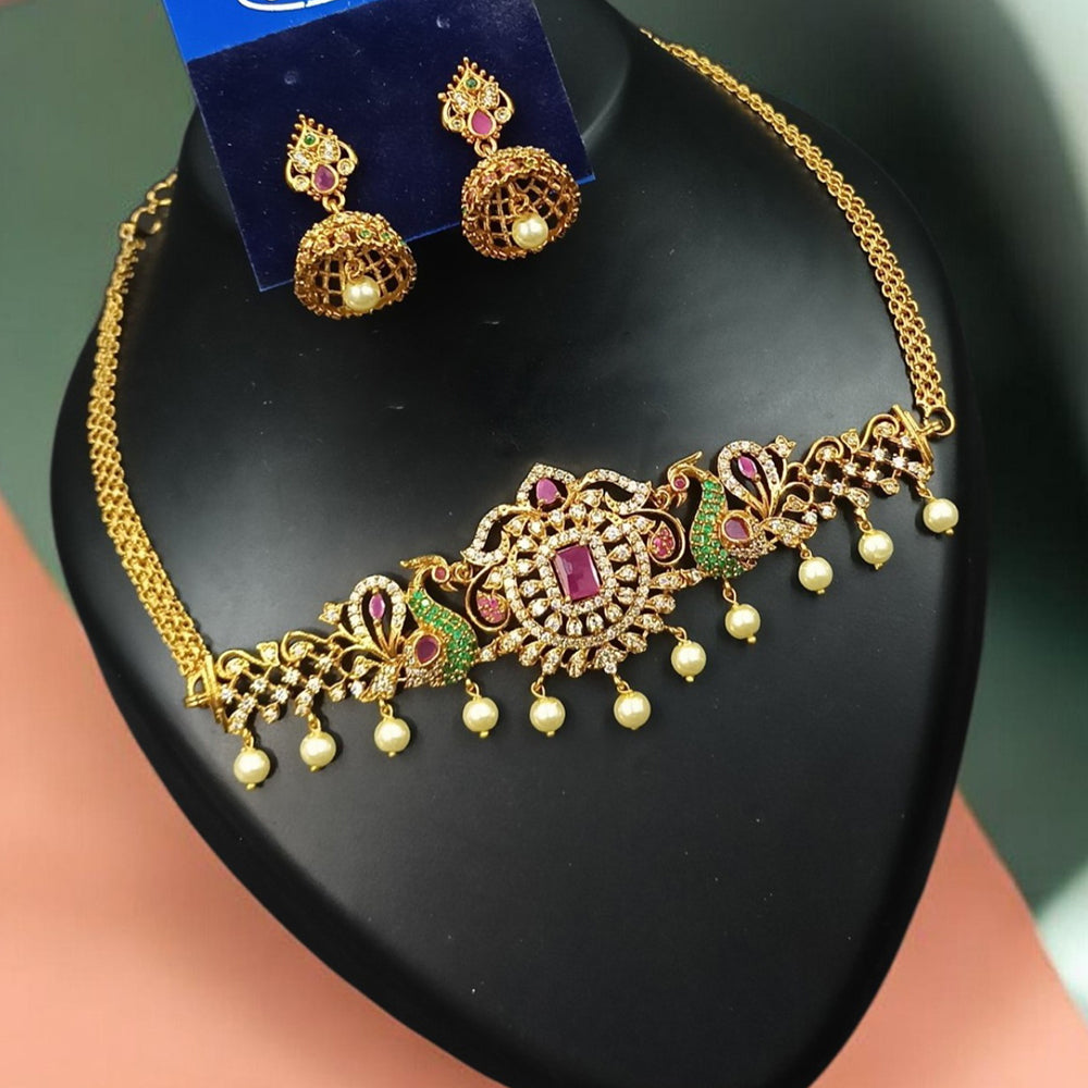 NAFJ Maharani Style Pota Stone And Pearl Choker Necklace Set