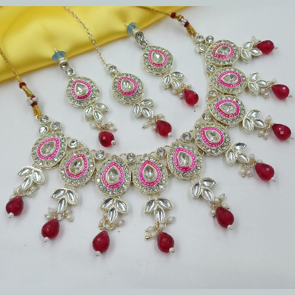 NAFJ Elegant Crystal Stone And Kundan Stone Beads Necklace Set