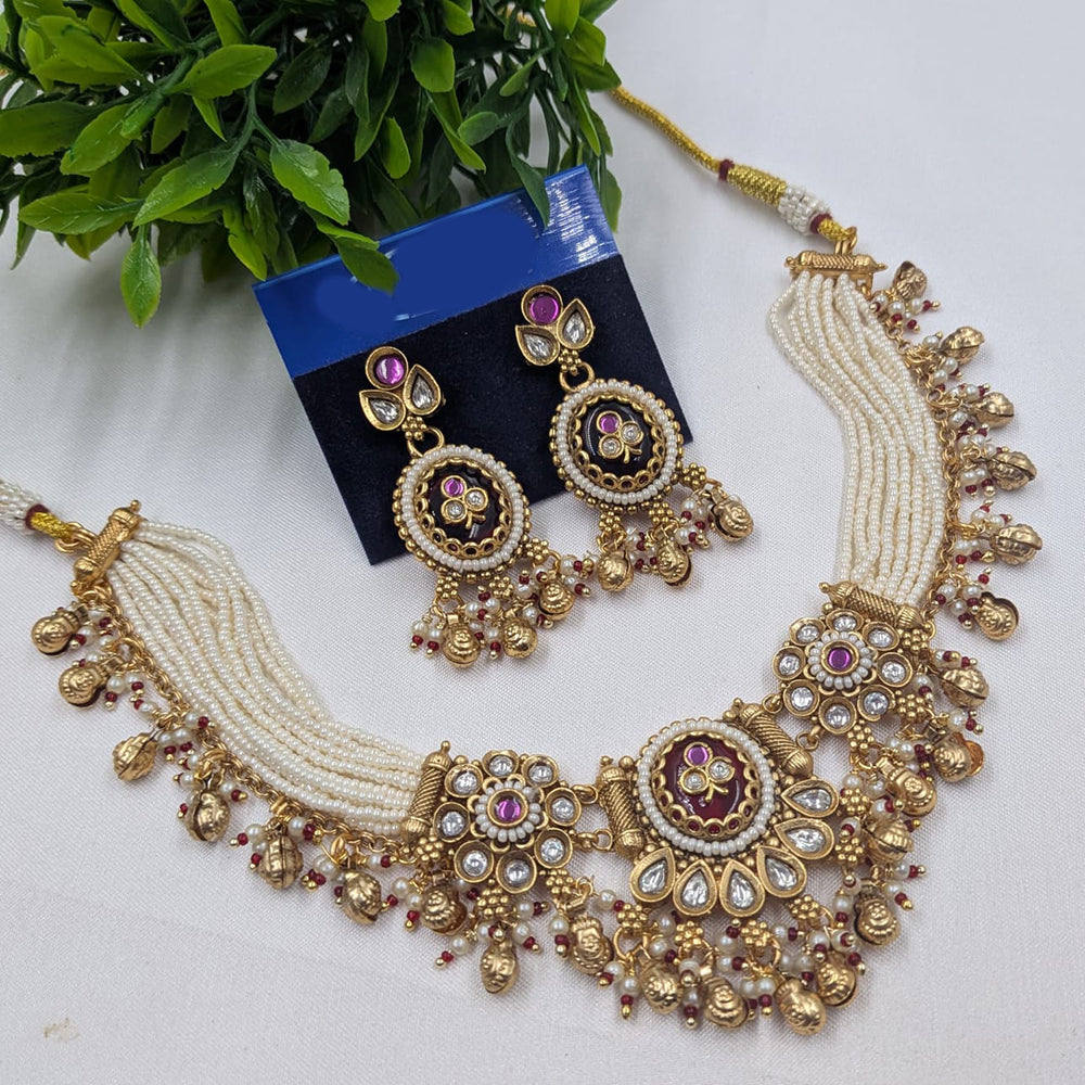 NAFJ Classic Pota Stone And Pearl Choker Necklace Set for Women