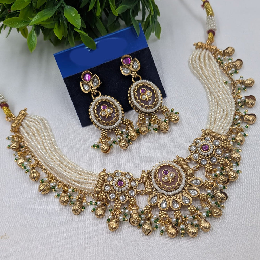 NAFJ Classic Pota Stone And Pearl Choker Necklace Set for Women