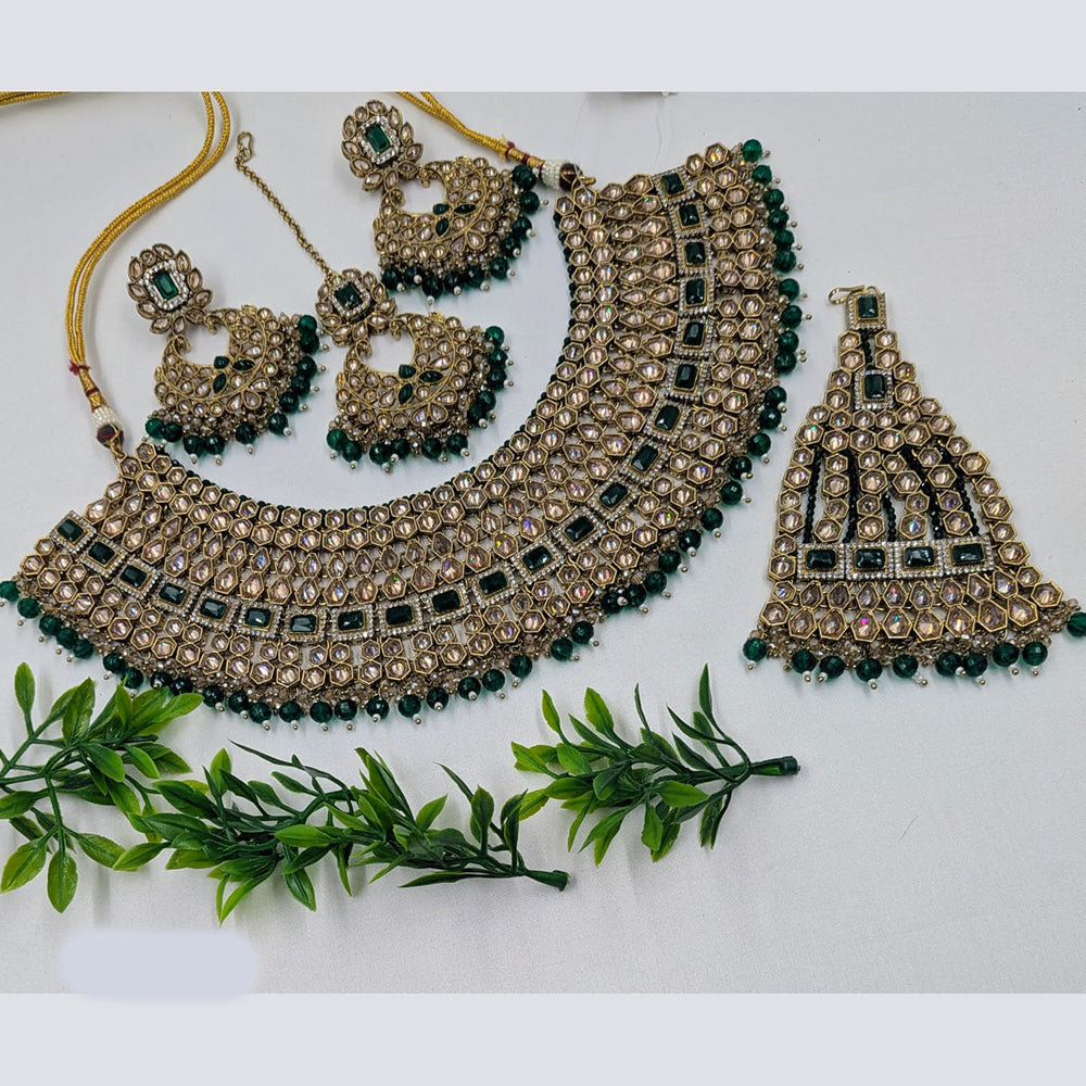 NAFJ Gold Plated Crystal Stone And Beads Necklace Set