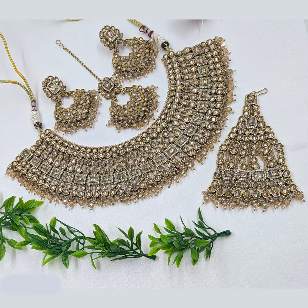NAFJ Gold Plated Crystal Stone And Beads Necklace Set