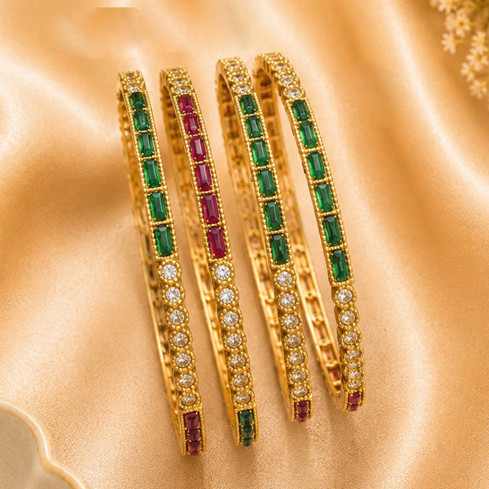 NAFJ Gold Plated Pota And Austrian Stone Bangles Set for Women Traditional Indian Ethnic Jewelry