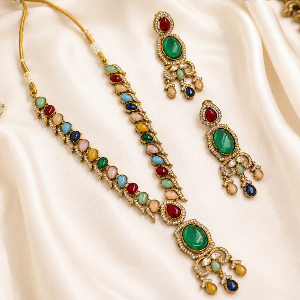 NAFJ Graceful Monalisa And Austrian Stone Long Necklace Set