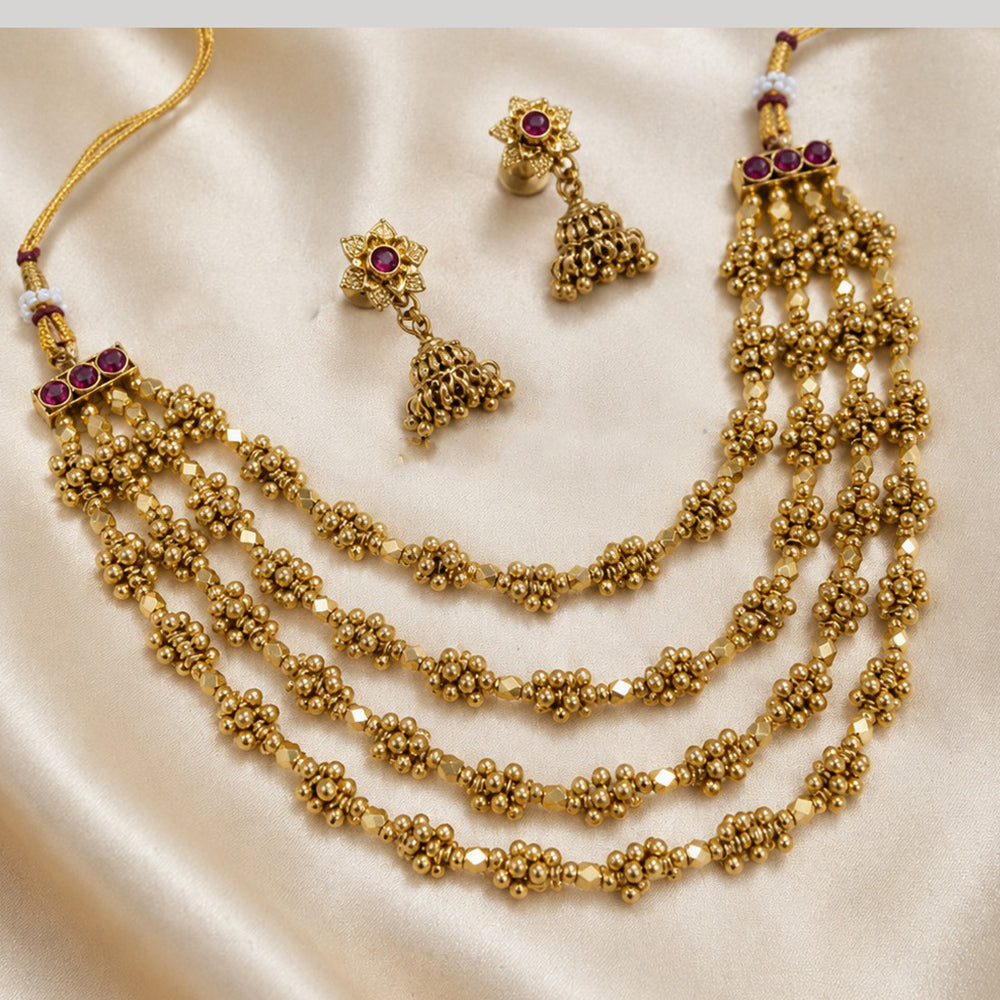 NAFJ Traditional Pota Stone And Beads Necklace Set for Women