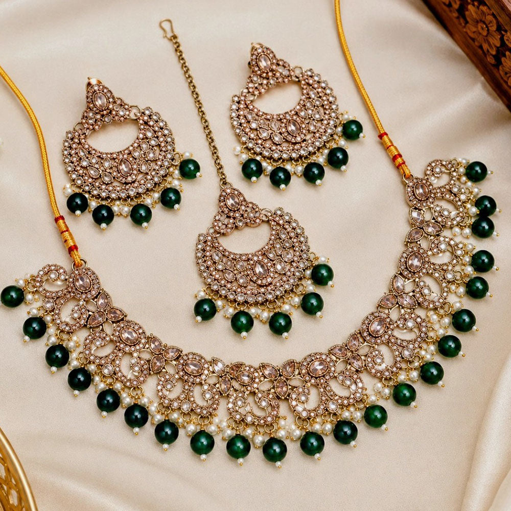 NAFJ Glamorous Crystal Stone And Beads Necklace Set