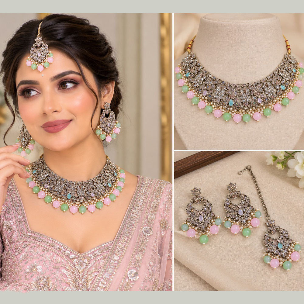 NAFJ Glamorous Crystal Stone And Beads Choker Necklace Set