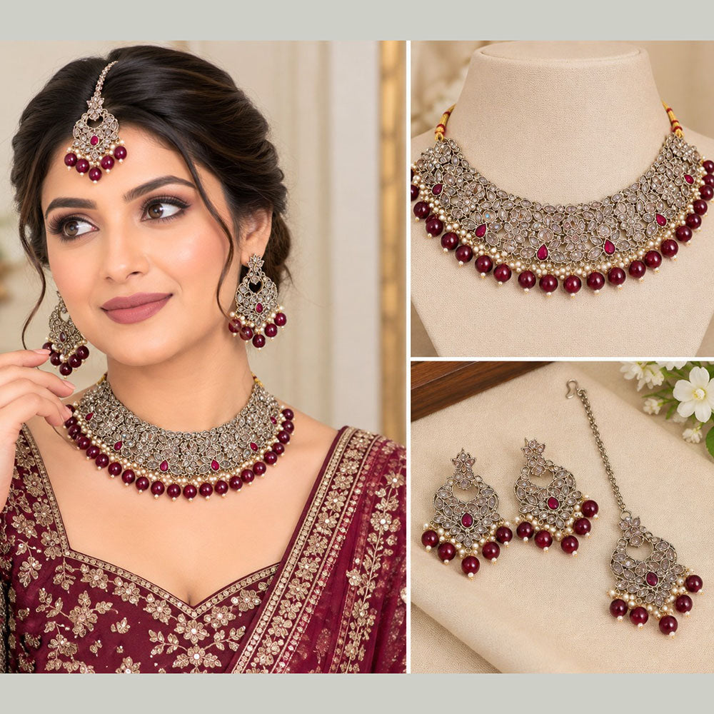 NAFJ Glamorous Crystal Stone And Beads Choker Necklace Set