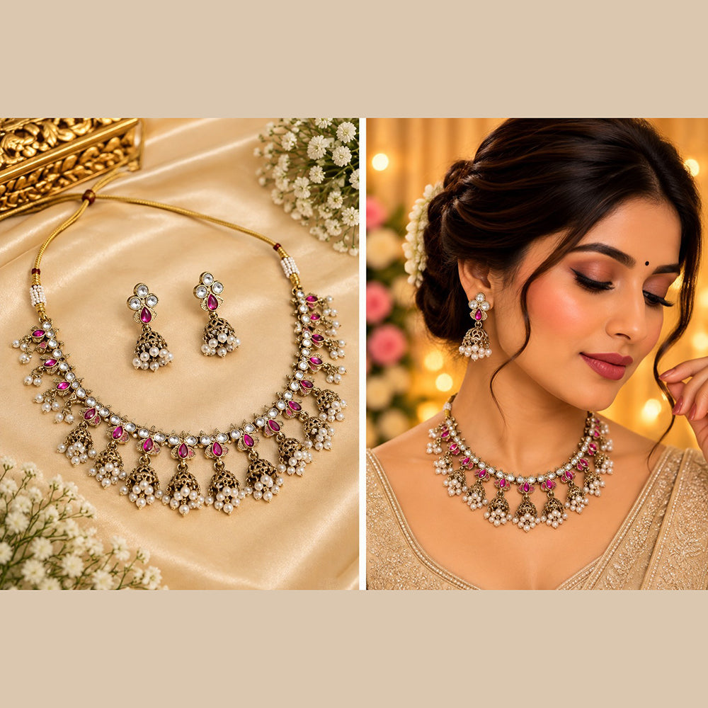 NAFJ Elegant Pota Stone And Beads Choker Necklace Set