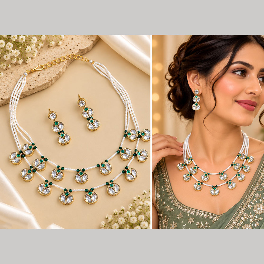 NAFJ Gorgeous Polki Stone Necklace Set With Pearl Detailing