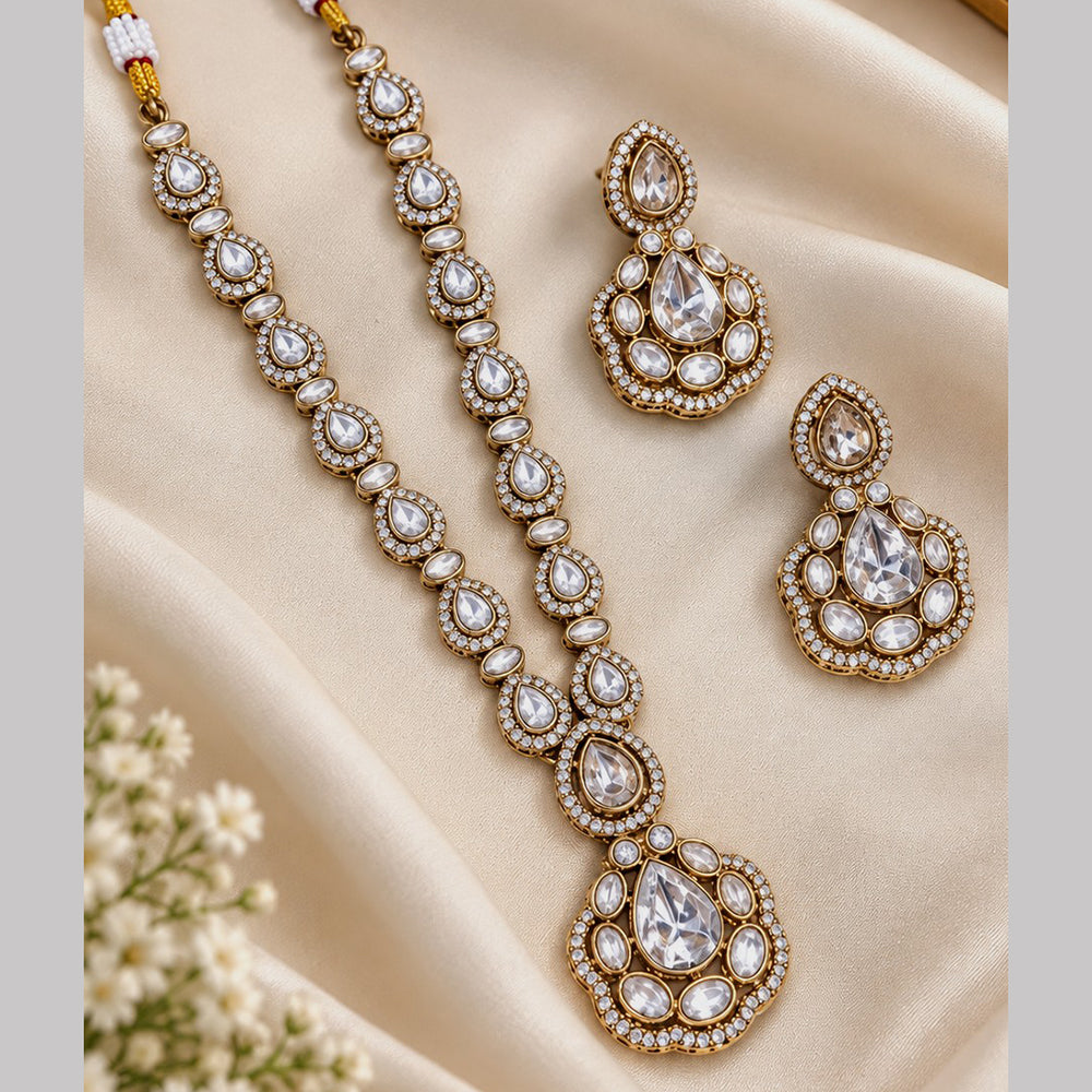 NAFJ Glamorous Crystal Stone And Beads Long Necklace Set