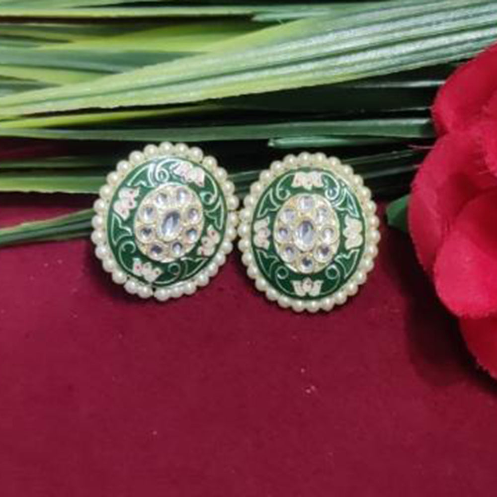 Bhagwati Bangles Gold Plated Kundan Stone And Pearls Meenakari Stud Earrings