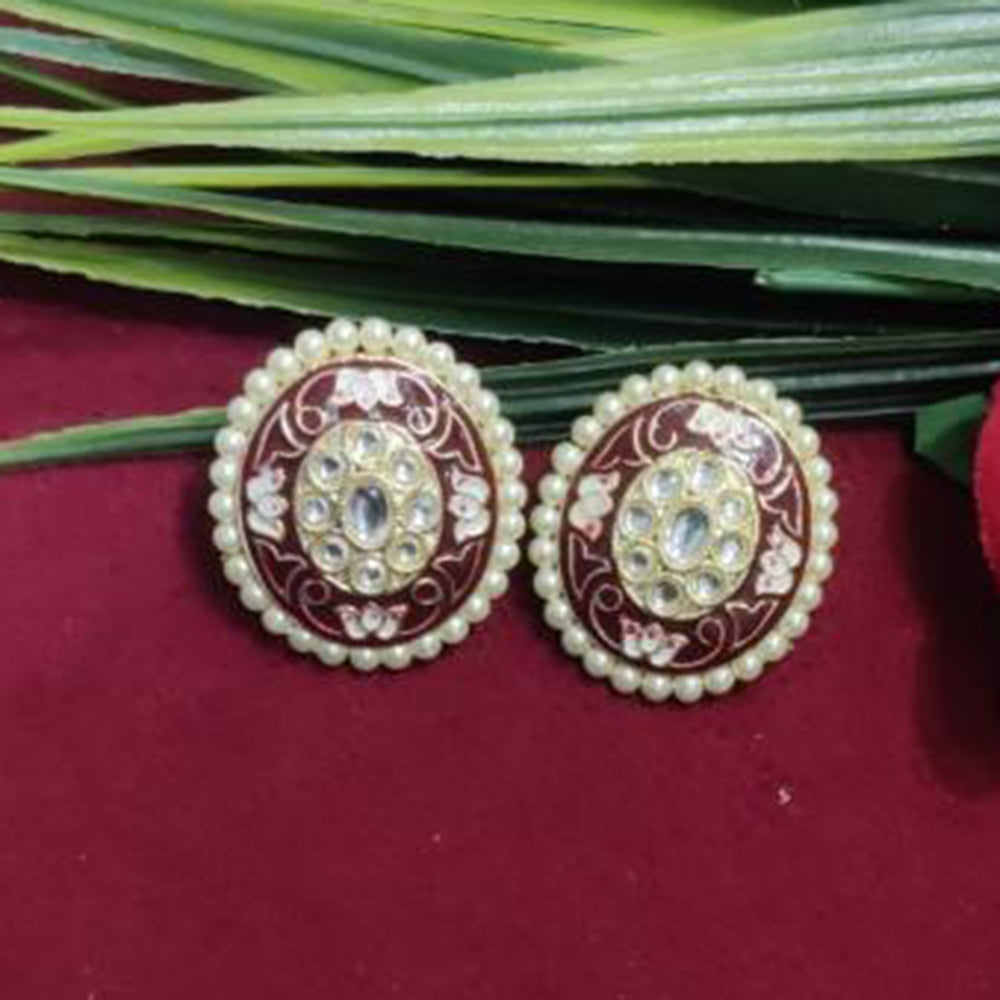 Bhagwati Bangles Gold Plated Kundan Stone And Pearls Meenakari Stud Earrings