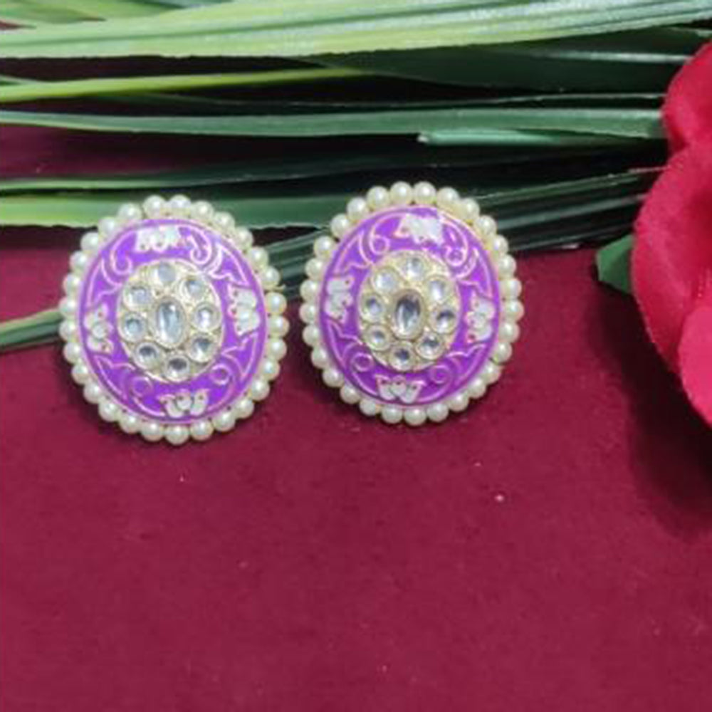 Bhagwati Bangles Gold Plated Kundan Stone And Pearls Meenakari Stud Earrings