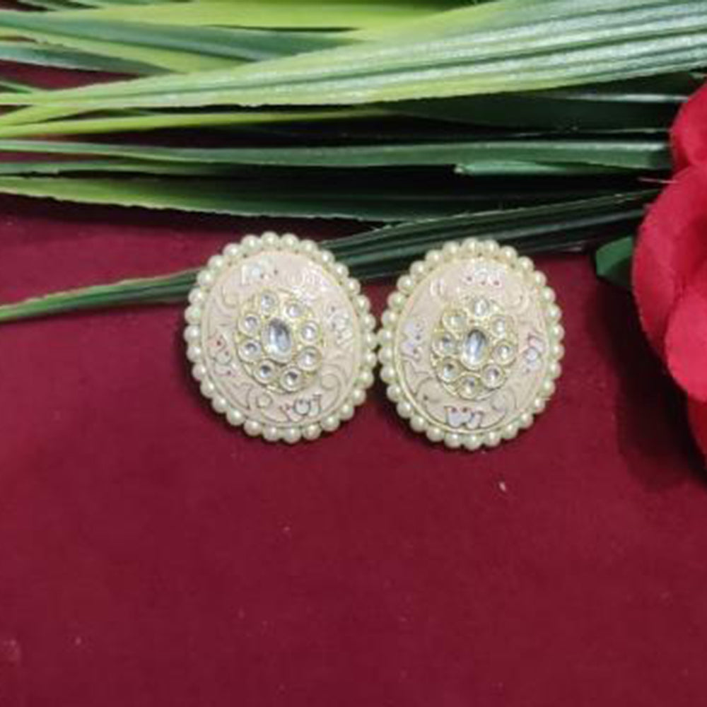 Bhagwati Bangles Gold Plated Kundan Stone And Pearls Meenakari Stud Earrings