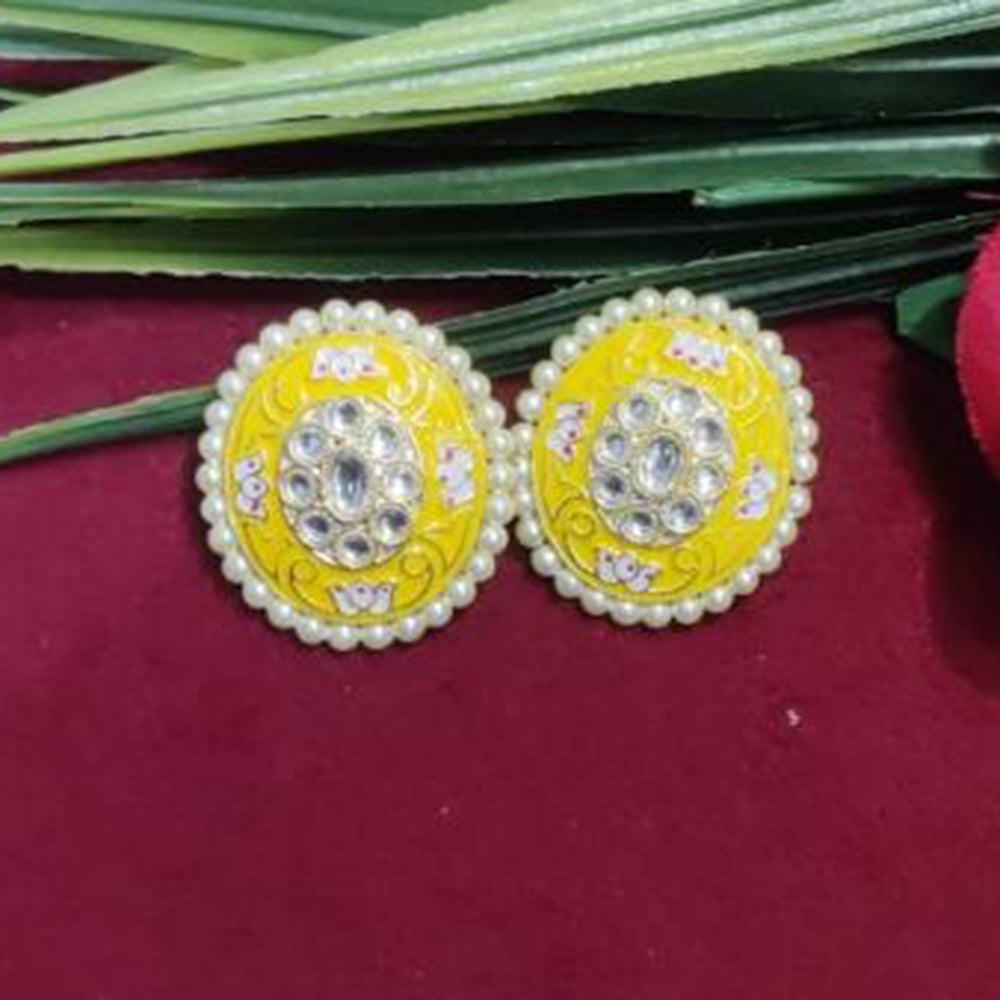 Bhagwati Bangles Gold Plated Kundan Stone And Pearls Meenakari Stud Earrings
